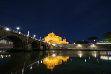 Castel Sant Angelo at night in Rome. Italy