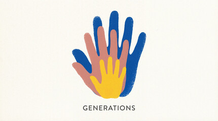 Obraz premium Colorful stacked hands illustration representing generations and family