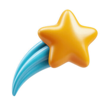 Sparkling 3d cartoon shooting star icon with blue trail vividly glowing