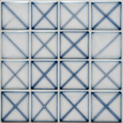 Abstract geometric pattern composed of four intersecting blue lines forming an X within each white square tile, creating a modern and minimalist aesthetic for interior design and decoration