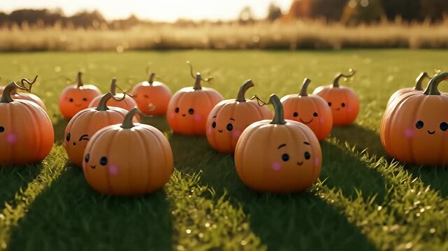 Cute Pumpkins in a Field.