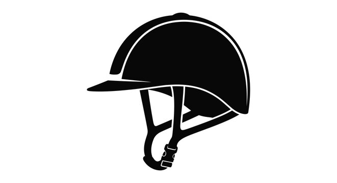 A striking black equestrian helmet is presented in a minimalist design showcasing a bold silhouette high quality professional