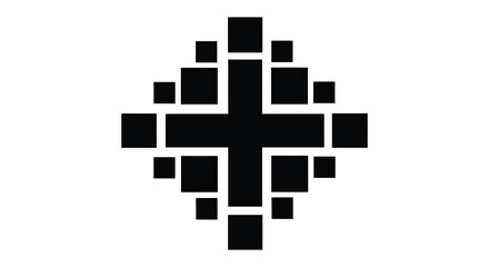 Obraz premium A striking geometric composition of black squares against a white background forming a cross like shape a bold silhouette