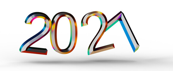 Abstract colorful 3D rendered 2021 text with a white background. Perfect for year-end holidays, greetings and happy occa © vegefox.com