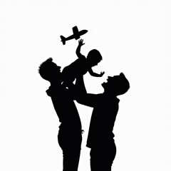 Naklejka premium Father Playing Airplane with Child Silhouette, Fun Parenting and Family Bond