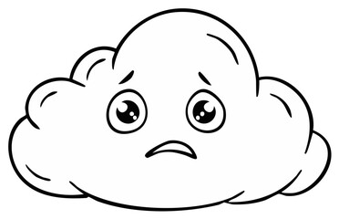 Obraz premium Cartoon sad fluffy cloud with big eyes expressing worry and concern
