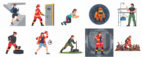 Fototapeta premium Flat Illustration Professional Baker Baking Bread in Various Type of Oven