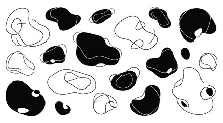 Fototapeta premium Abstract organic shapes with line art and black silhouettes for design