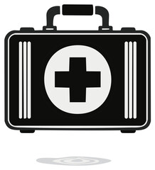 Obraz premium Black and White First Aid Kit with Medical Cross Symbol for Emergency Care