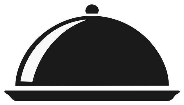 Closed Cloche Icon. Vector illustration of restaurant serving tray, black and white.