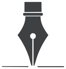 Stylized fountain pen nib poised to write on a line