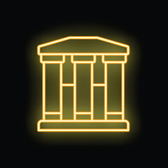 Naklejka premium Glowing neon line icon of a historical building facade with columns, for history, tourism or architecture concepts