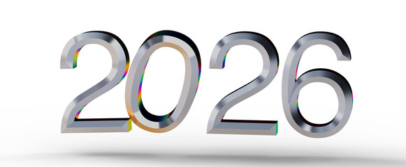 2026 metallic number design against a white backdrop, ideal for new year and future-oriented visual...