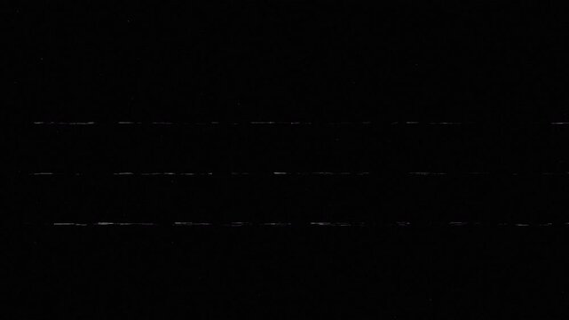 Retro analog tape static with horizontal lines and grainy interference on a black screen. Vintage media glitch effect