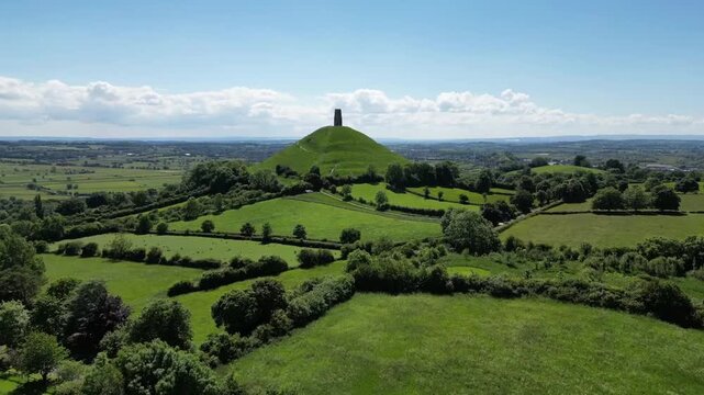 Pure Somerset Countryside Aerial Panorama with Patchwork Fields and Rolling Hills England UK
