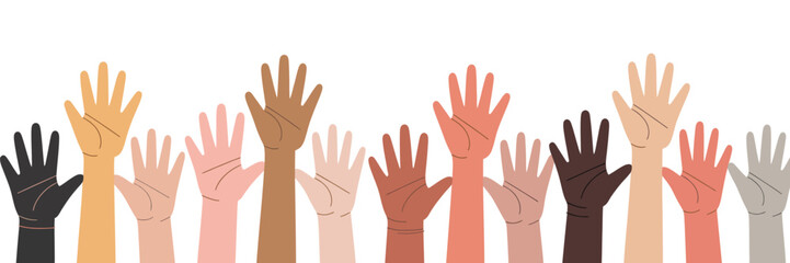 Obraz premium Raised Hands Silhouette Vector Collection, Multiple Hand Poses Depicting Unity