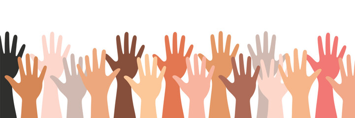 Obraz premium Raised Hands Silhouette Vector Collection, Multiple Hand Poses Depicting Unity