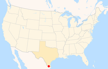 Obraz premium Location Map of Mcallen Miller Int. Airport (Mcallen, Texas, USA). IATA-code: MFE. No labels at all.