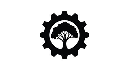 A striking image featuring a tree nestled within a gear symbolizing growth and industry presented as a silhouette © Ajahar