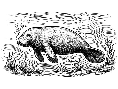 Manatee Gentle Marine Engraving
