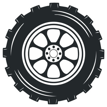 Black and white illustration of a vehicle tire and wheel