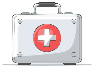 Obraz premium Cartoon style illustration of a first aid kit with a red cross symbol