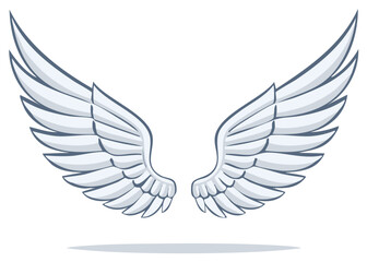 Obraz premium Elegant White Angel Wings Spread Open Soaring Against a White Background