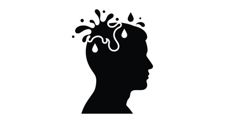 A striking black profile of a human head is adorned with swirling shapes resembling water or thoughts silhouette © Ajahar