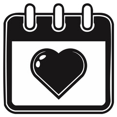 Minimalist black and white calendar icon with a heart symbol marking important romantic dates or anniversaries