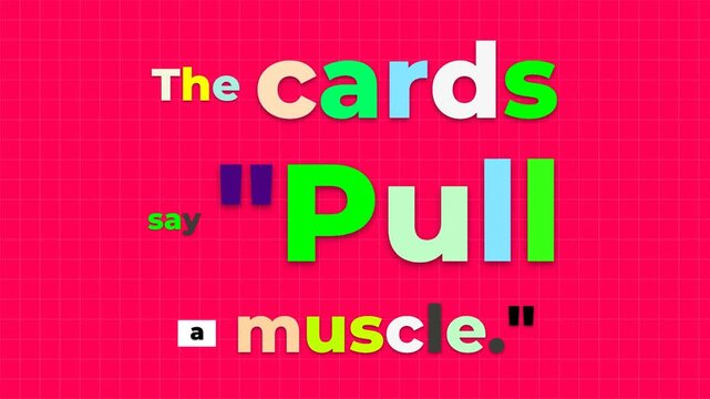 Animated gym motivation quote The cards say Pull a muscle on vibrant grid background Humor lifestyle