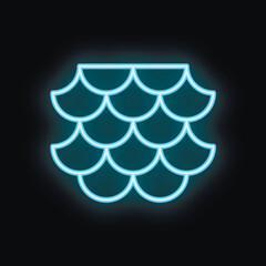 Blue neon light is glowing in the shape of fish scales on a black background © ylivdesign