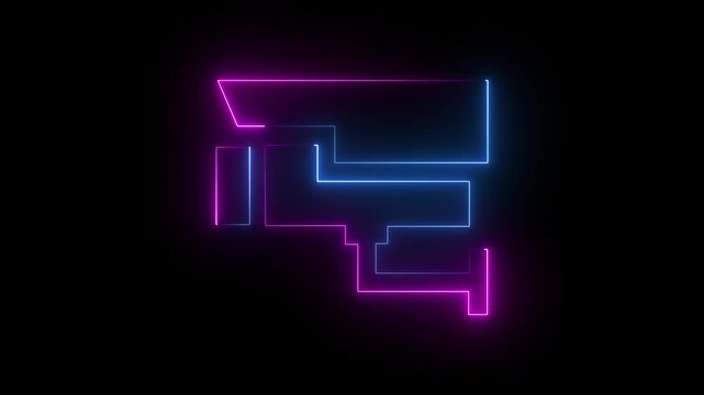 Abstract neon purple color blue outline of a security camera against a black background cc tv surveillance. 4k animation video.