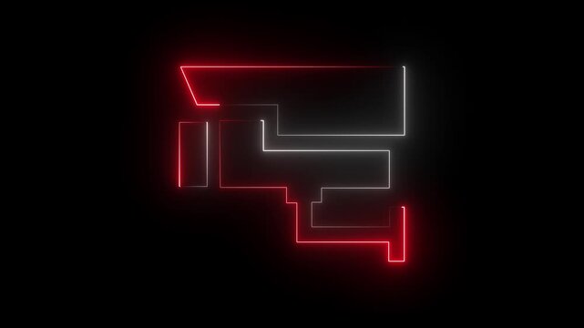 Abstract neon red and whitecolor outline of a security camera against a black background cc tv surveillance. 4k animation video.