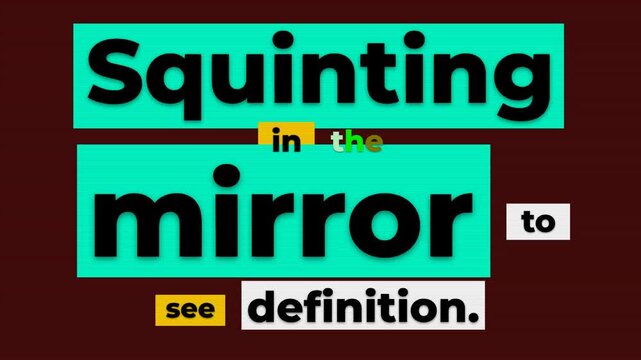 Animated text reads Squinting in the mirror to see definition a gym motivation quote Dynamic graphic for fitness lifestyle