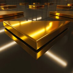 Shiny Gold Triangular Prisms Array on Reflective Dark Surface - Luxury Abstract Geometric Background