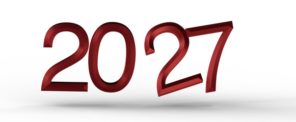 Bold red 2027 text in a 3D metallic style, perfect for new year greetings and futuristic themes. Suitable for various de © vegefox.com