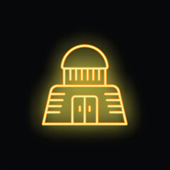 Naklejka premium Yellow neon sign of building with columns and big dome entrance on black background
