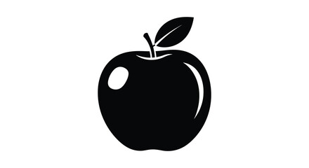 A striking black silhouette depicts a ripe apple with a single leaf and a small indentation silhouette © Jahid