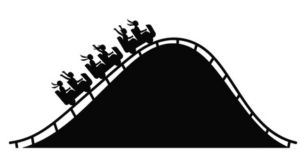 A black roller coaster train ascends a curving track filled with excited passengers a striking silhouette high quality © Jahid