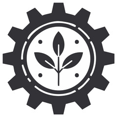 Gear with Plant Inside Graphic Represents Sustainable Manufacturing and Green Industry Practices
