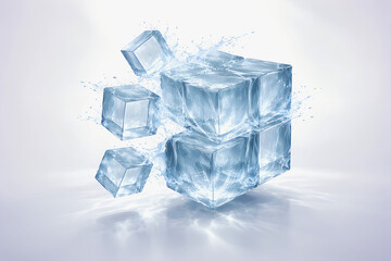 Obraz premium Cluster of Ice Cubes with Water Splashes liquid