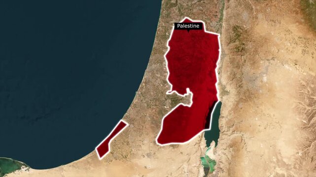 Palestine Map Animated Video. Palestine Location Highlighted with Pin Marker on the Middle East Map with Transparent Background in Video Format. Map Animation Video