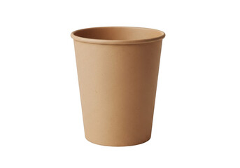 A single brown paper cup standing upright against a white background isolated on transparent background