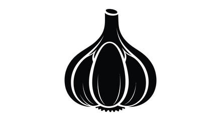 A striking black silhouette depicts a whole bulb of garlic showcasing its organic form silhouette high quality professional © Jahid