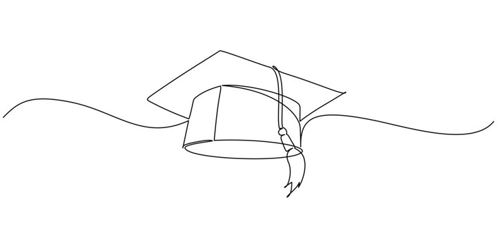 hand drawn line art vector illustration of graduation hat, graduation line art style vector illustration