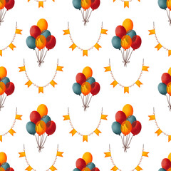 Seamless festive pattern with bright balloons and garland hand drawn in watercolor style © Olga Osipchuk	