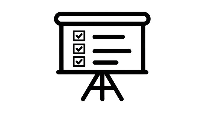 A simple black and white icon of a presentation screen