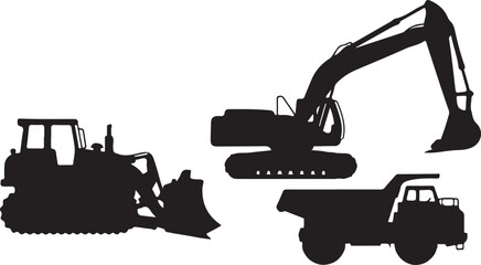Heavy machinery vehicles silhouette collection for construction and excavation work © Anamul