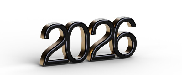3D render of the year 2026 in shiny gold and black. Perfect for New Year greetings, business forecasts, and future-theme © vegefox.com