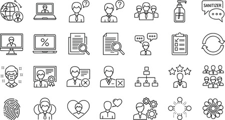 Fototapeta premium Business healthcare and customer service outline icons communication vector illustration set